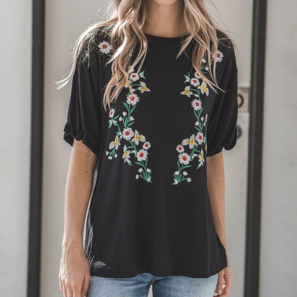Black Floral Tee - Women